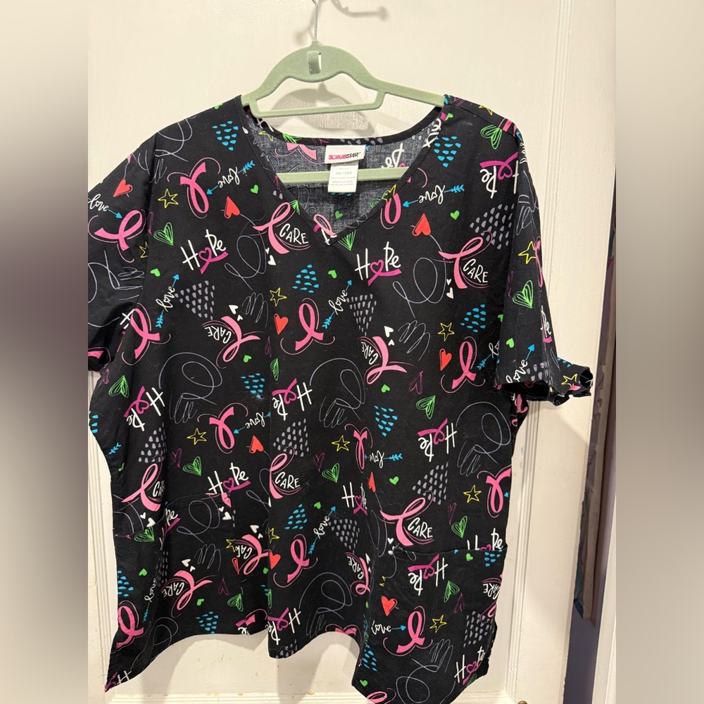 Scrubstar Women's Pink Ribbon / Breast Cancer Awareness Black Graphic Tee